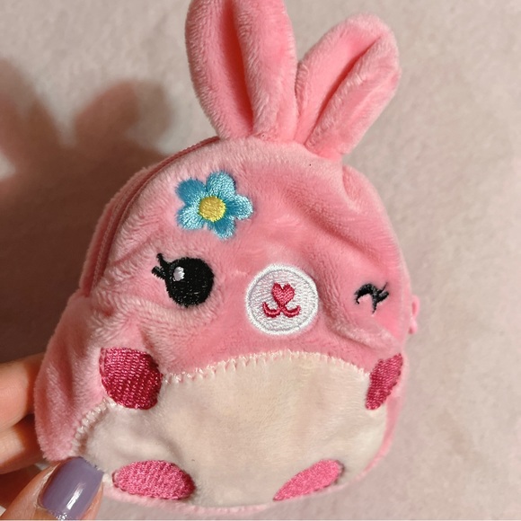 Happy Go Fluffy Pink Kawaii Plush Bunny Coin Pouch Clip -NWOT - Picture 3 of 10